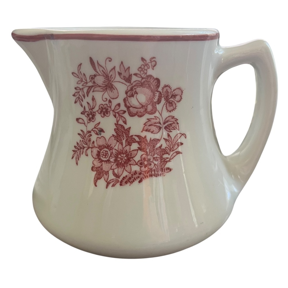 VTG Jackson Vitrified China White with Red Flowers Creamer Made in USA 4" Tall